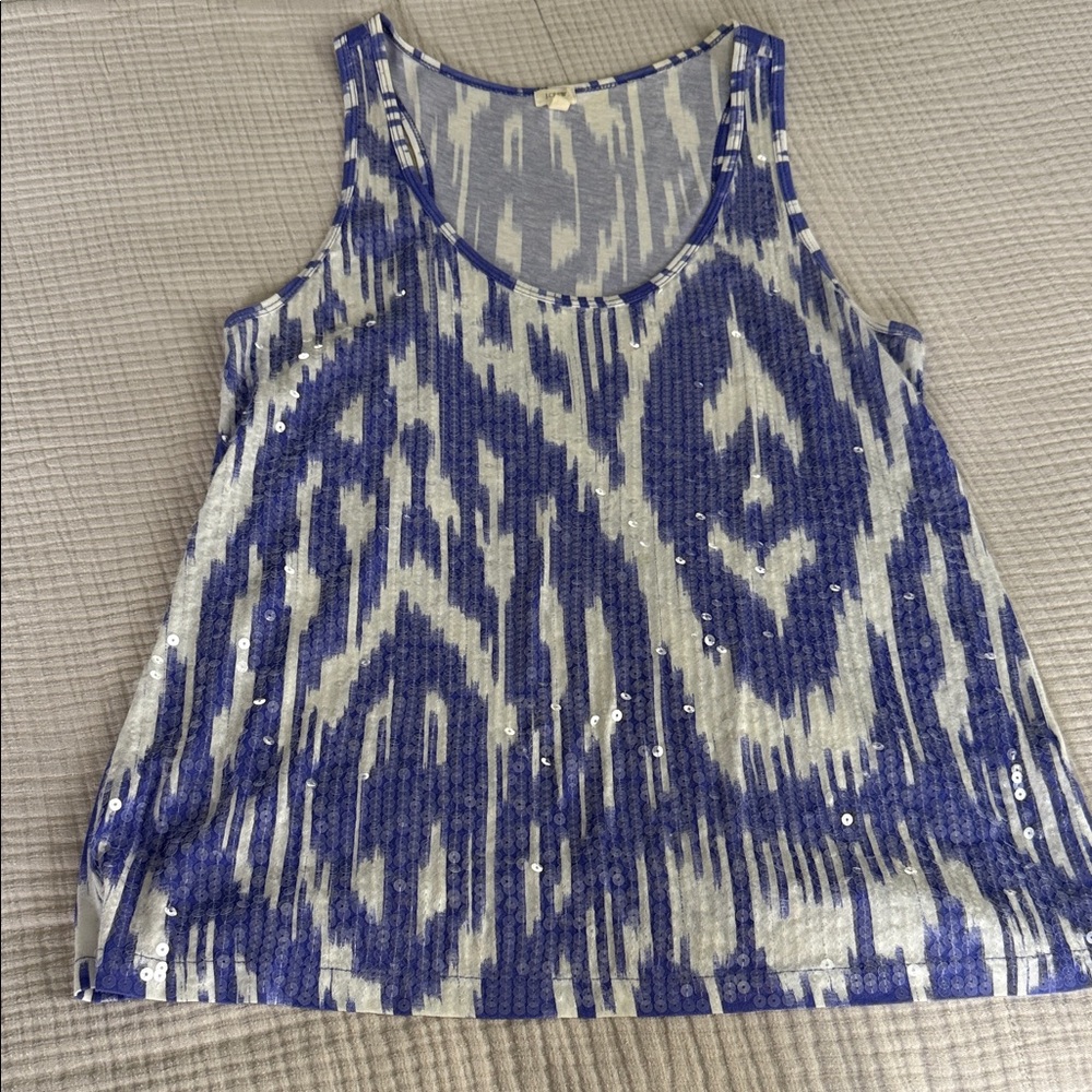 J. Crew Blue and White Sequin Tank Top